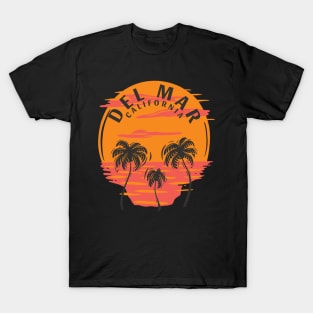 Del Mar California Sunset Skull and Palm Trees T-Shirt